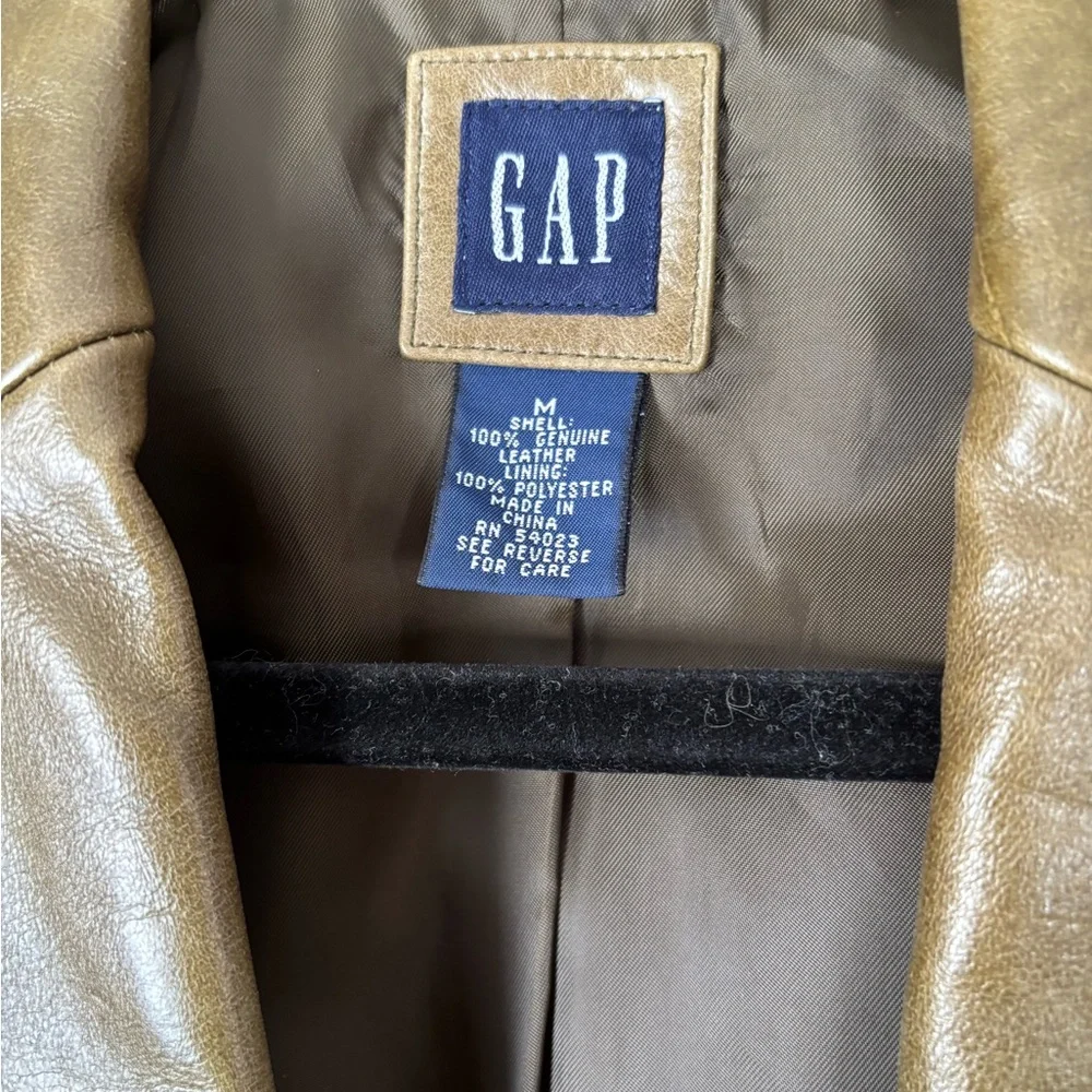 GAP Olive Green Women's Leather Jacket - Picture 4 of 10
